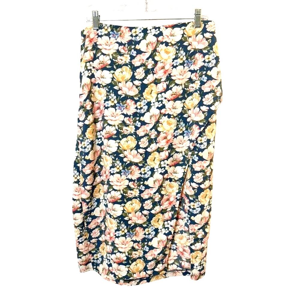NWT Abercrombie & Fitch Navy Floral Midi Skirt Women's Size Large